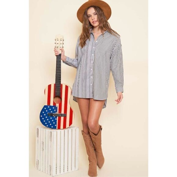 Black white oversized collared shirt - Picture 1 of 12